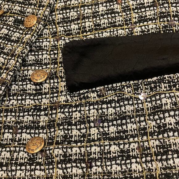 Chanel 05 Black White Plaid Tweed Sequin Jacket FR 40 | Gold Buttons Blazer Rare - Picture 11 of 16